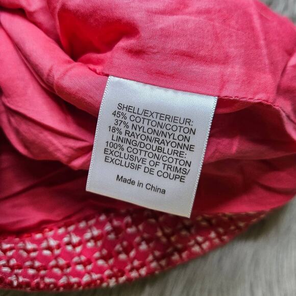 Womens Tory Burch Pink White Tweed Skirt Size 12 Navy Blue Fringe Zip Back - Picture 9 of 13